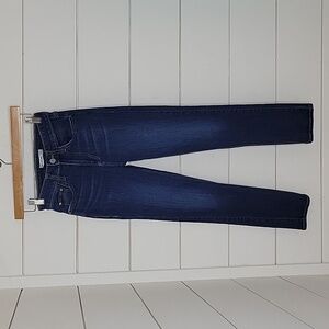 ELIZABETH & JAMES size 0/25 distressed dark wash blue denim stovepipe jeans